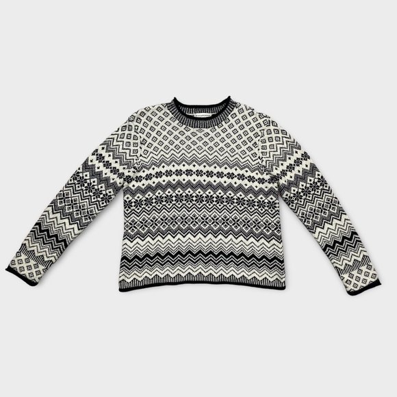 Evan Picone Fair Isle Black & White Wool Blend Sweater - Picture 2 of 6